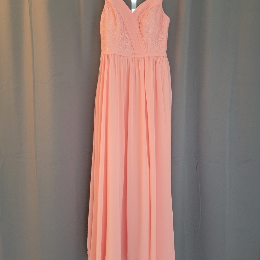 Azazie coral Leanne bridesmaid dress